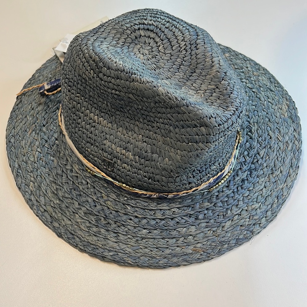 John Callanan Slate Gray Blue Straw Fedora w/ Band, NWT!
